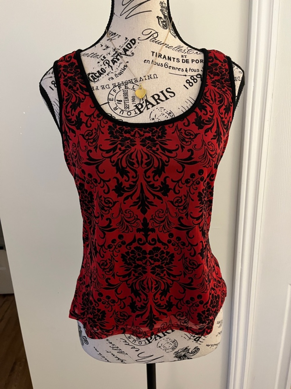 💗Red & Black Damask Scoop Neck Tank Top